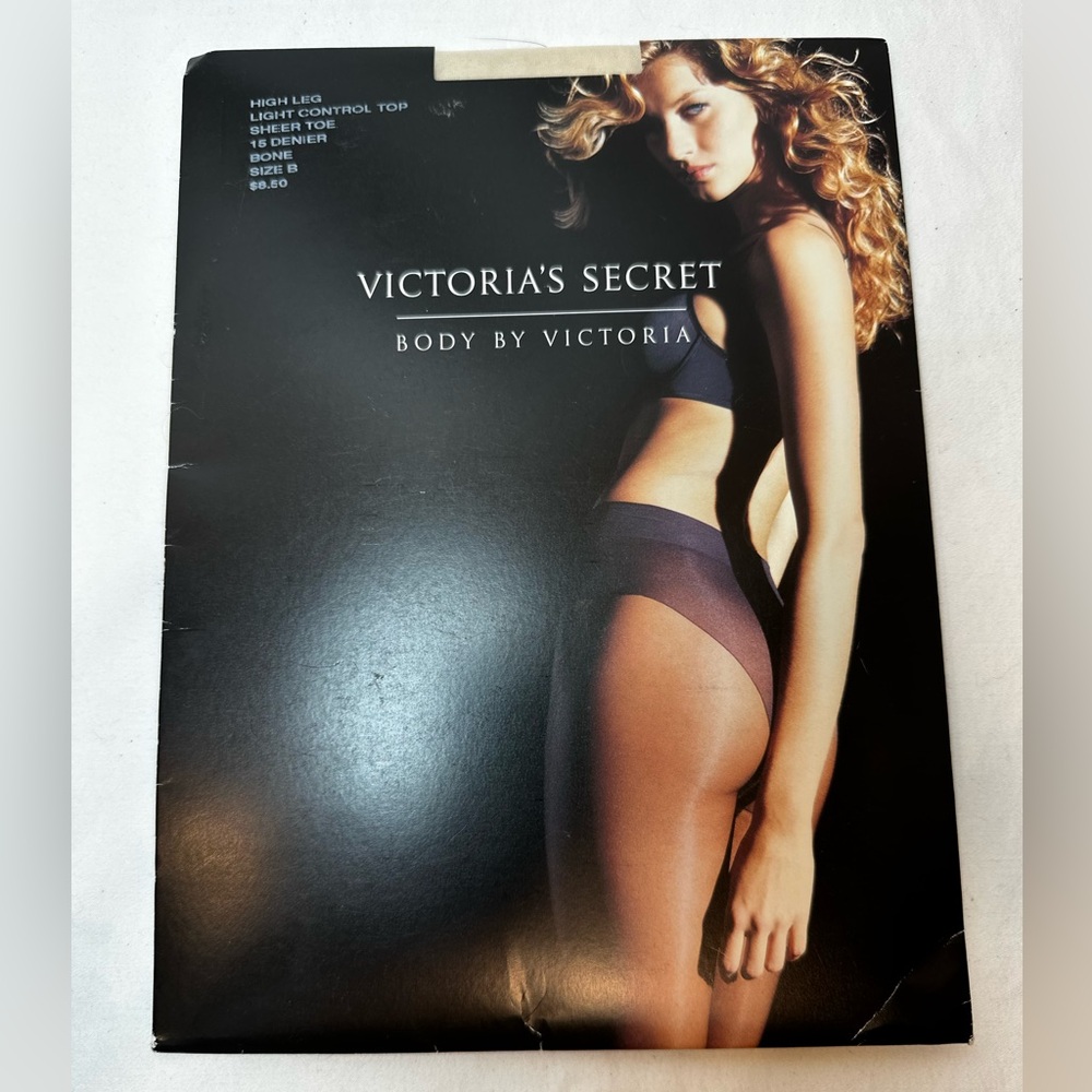 Vintage Victoria's Secret High Leg Control Top Sheer Toe 15 Denier Bone Hosiery